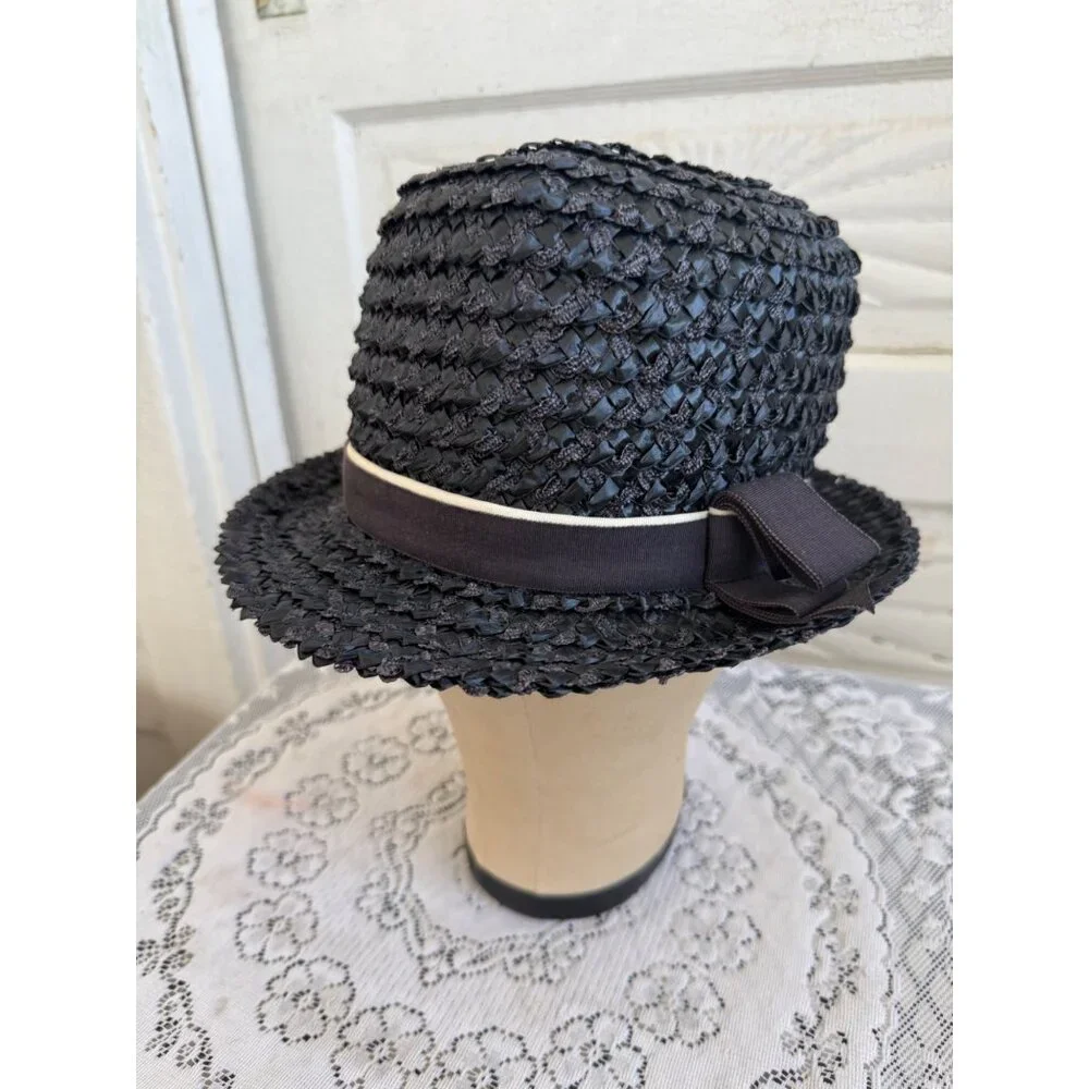 Vintage 1950s Raffia Straw Blue Womens Fedora Style Hat - Picture 1 of 9